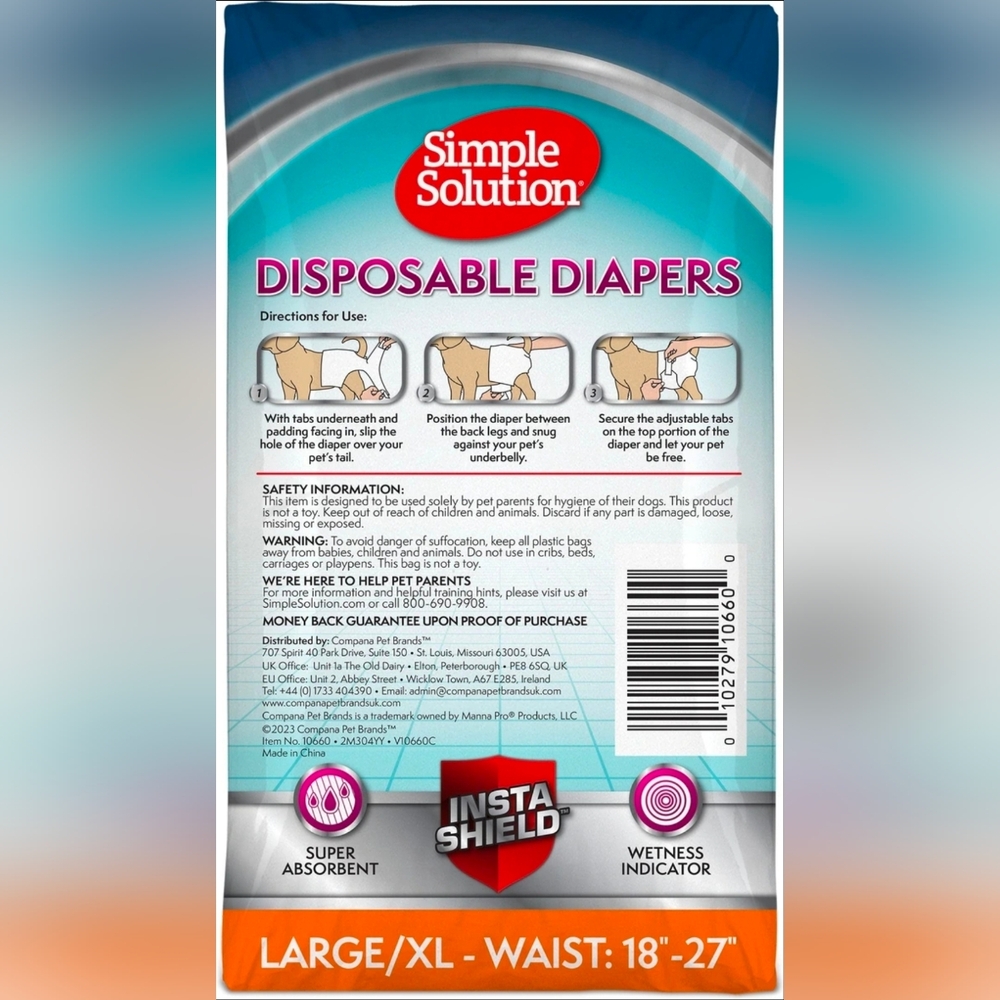 Simple Solution NIP 30 Count Disposable Female Dog Diapers Sz Large/XL (18-27in) - Picture 4 of 8